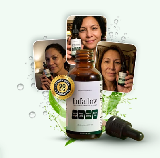 LinfaFlow lymphatic support herbal drops bottle with 90-day money back guarantee seal